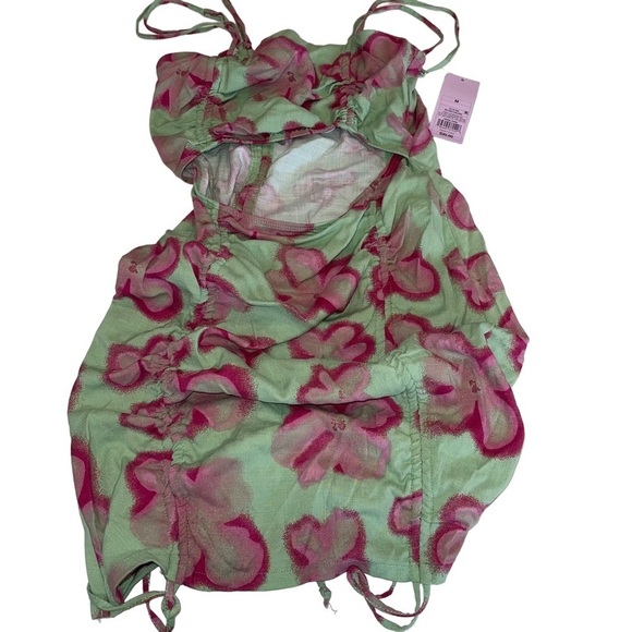 Wild Fable Mint Green Floral Sleeveless Cut Out Ruched Front Bodycon Dress | NWT - Picture 4 of 5
